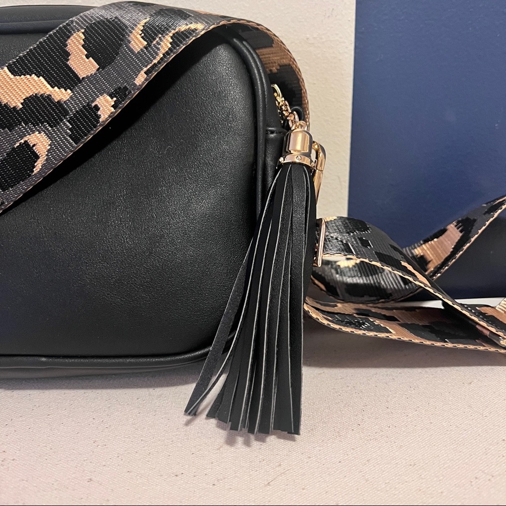 NWT Black Crossbody with Leopard Strap